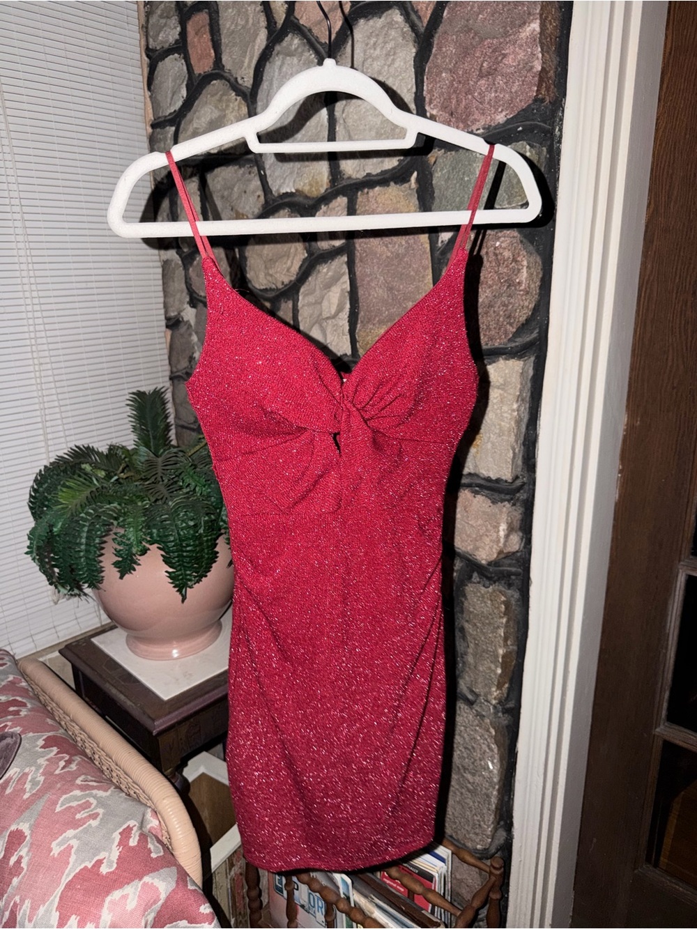 Red Glitter Sparkly Tie-Front Mini Dress with Cups